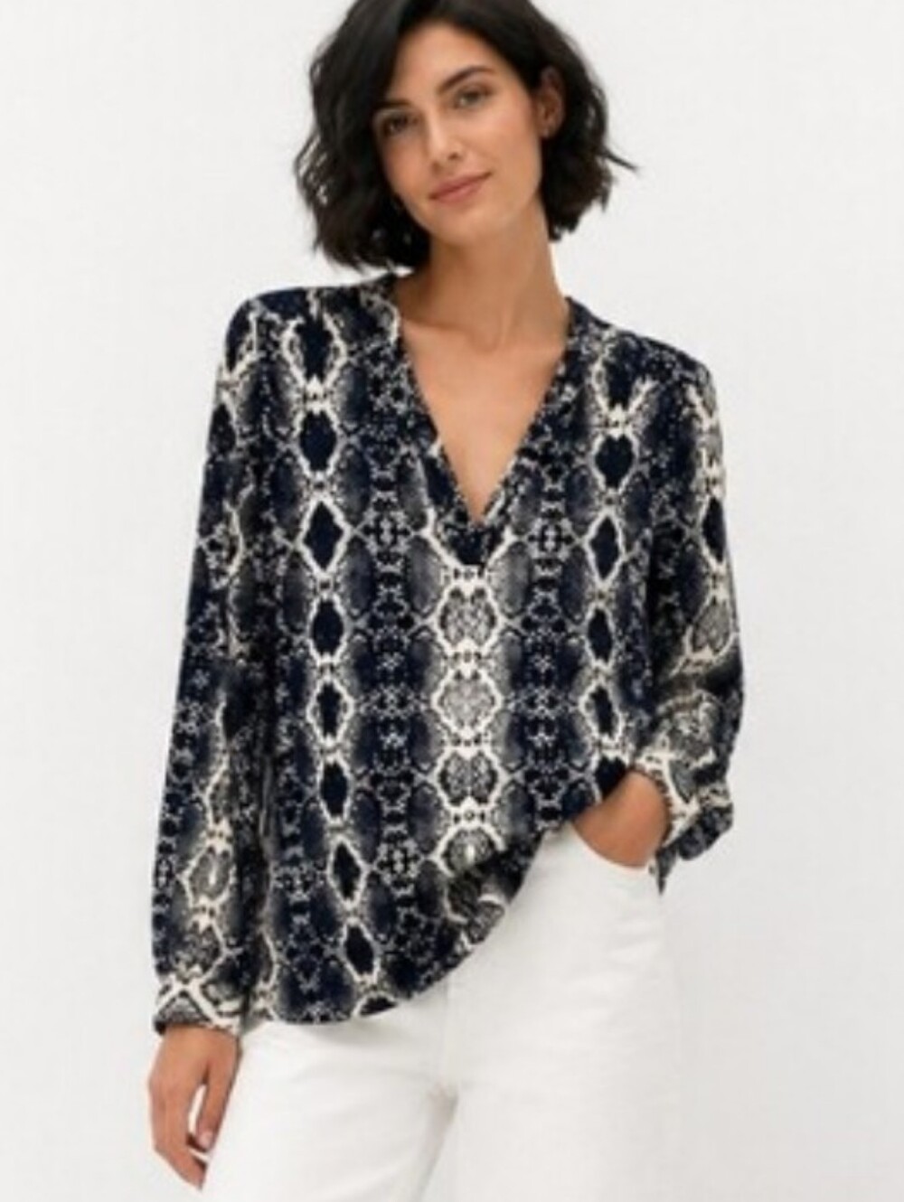 Joseph Ribkoff Navy Snakeskin Print Top Long Sleeve